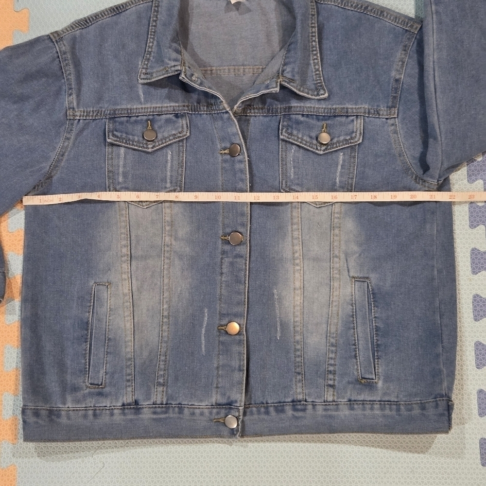 Women's Distressed Light Blue ¾ Length Sleeve Denim Jeans Jacket  Size XL - Picture 3 of 8